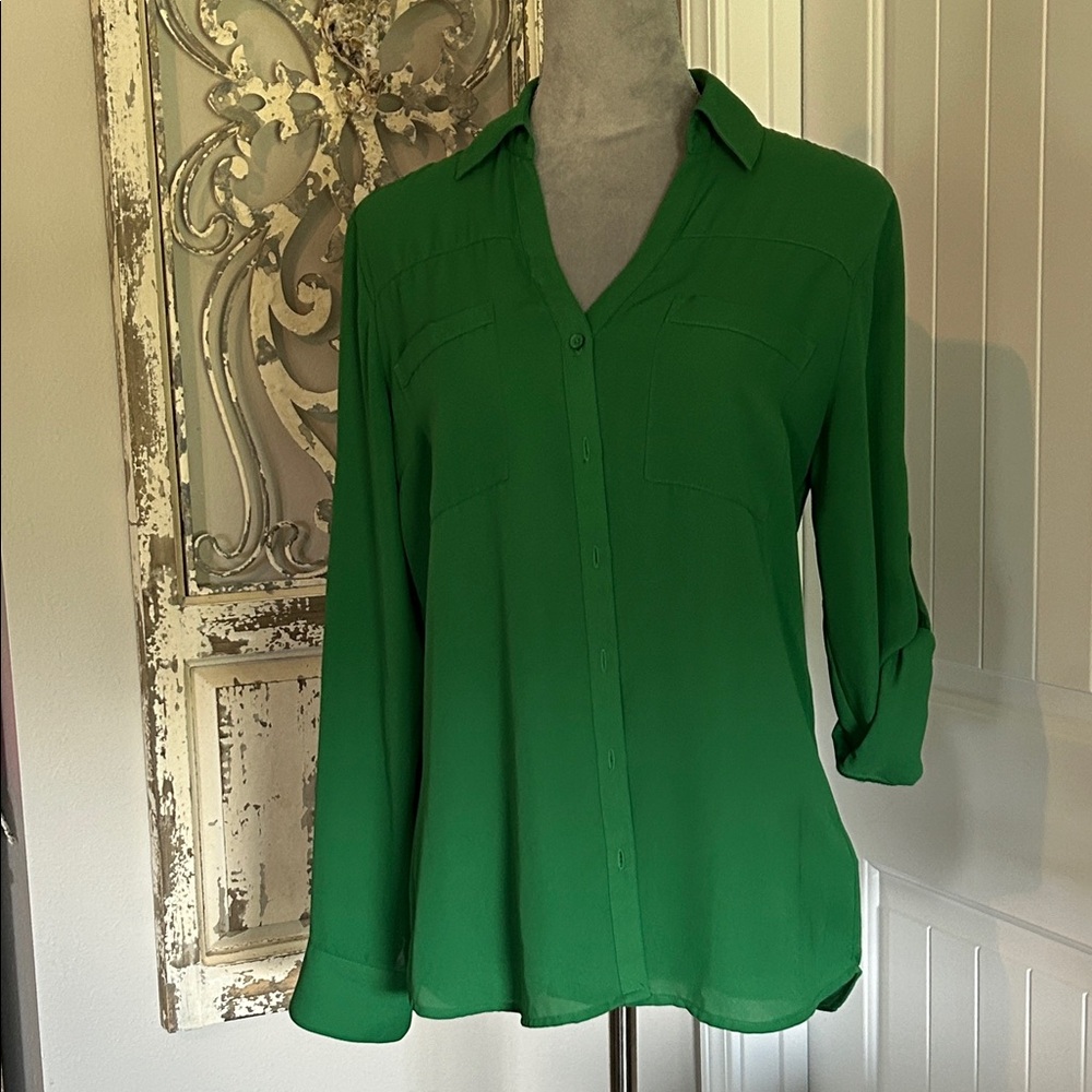 Express Emerald Button-Up Blouse